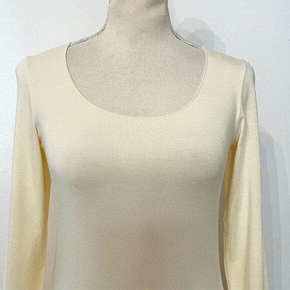 MAJESTIC WOMEN'S CREAM SCOOP NECK STRETCH JERSEY LONG TEE TOP - XS/S (TAILLE 1) - Picture 5 of 13
